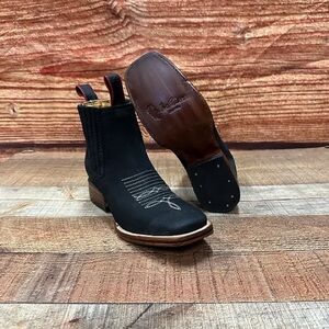 Women's Nubuck Leather Western Cowgirl Half Boot Black Rodeo Botin Piel Negro